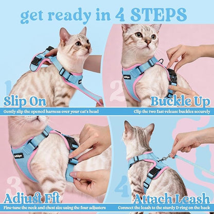 rabbitgoo Cat Harness and Leash for Walking, Escape Proof Soft Adjustable Vest Harnesses for Cats, Easy Control Breathable Reflective Strips Jacket, Light Blue&Pink, XXS