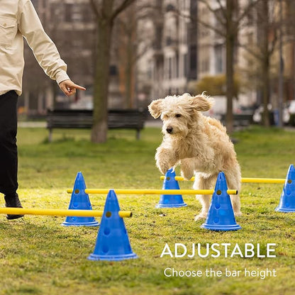 Navaris Dog Agility Equipment Set - Cone and Pole for Training and Exercise Jumps - Plastic Dog Agility Beginner Course - 6X Cones, 3X Poles