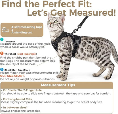 Cat Harness and Leash Set Escape Proof Tactical Extra Large Kitten Harness Emotional Support Cat Vest, Black, XXL