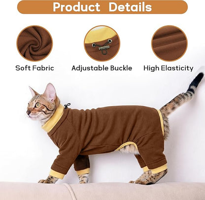 PUMYPOREITY Cat Hair Sticky Shirt – Breathable & Lightweight, Reduces Shedding Fur Pajamas, Prevents Licking Wounds After Surgery, Brown, L