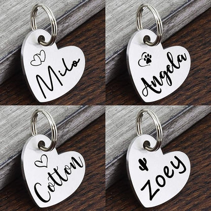 Ultra Joys Custom Personalized Pet ID Tag - Brushed Stainless Steel Heart Dog Tag Silver Medium