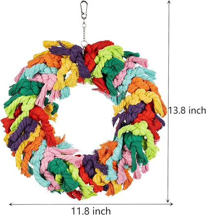 Parrot Swing for Large Birds - Colorful Cotton Rope Hanging Ring Toy for African Grey, Cockatoo, Conure, and Parakeet | Chewing, Exercise, Climbing, and Snuggling (Parrot Swing)