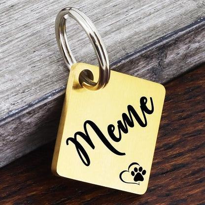 Ultra Joys Dog ID Tag, Custom Dog Tag Personalized Cat Tag, Pet ID Tag, Brushed Stainless Steel Diamond Dog Tag Gold Large