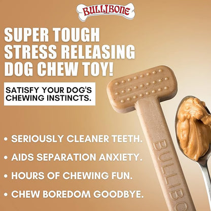 Bullibone Nylon Dog Chew Toy for Aggressive Chewers - Dental Hygiene Bone with Peanut Butter Flavor, Durable Tough Chew Toys for Large Dogs, Indestructible Dog Bone - 2 Pack