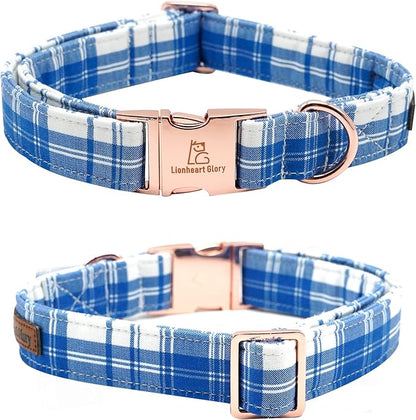 Lionheart glory Dog Collar, Boy Dog Collar Bowtie Blue Plaid Adjustable Dog Bowtie Collar Bows Dog Collar for X-Large Dogs