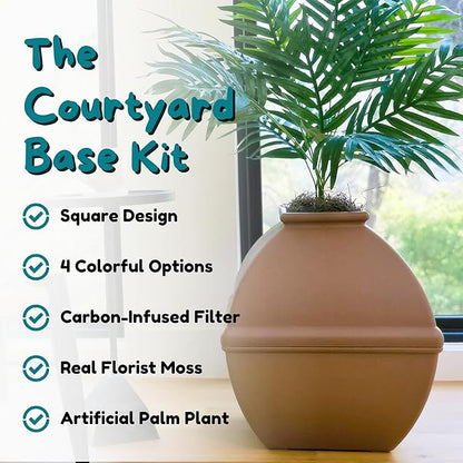 Good Pet Stuff Hidden Litter Box Planter, Decorative Cat Litter Enclosure with Carbon Filter, Artificial Plant, Easy Clean, Indoor Design, Courtyard Square Style, Base Kit, Mocha Brown