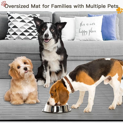 Largest Dog Food Mat, 48"x32" Silicone Dog and Cat Mat for Food and Water Bowls, Thinken Waterproof Non-Slip XXXL Pet Feeding Mat for Floors (Dark Gray)