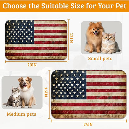 Retro Flag Dog Cat Food Mat,Absorbent Waterproof Placemat for Food and Water Non Slip Rubber Backing Durable Feeding Pad for Clean Floors 12" x 20"