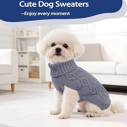 Dog Sweaters Small Dog Clothes Winter Turtleneck Puppy Sweater Warm Pet Cat Sweater Doggy Pullover Outfit with Twisted Design XS~XL(Grey, Medium)