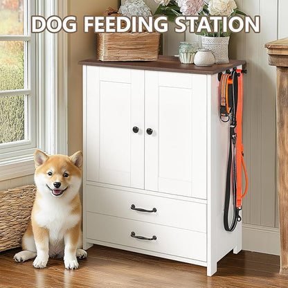 Dog Feeding Station with Storage Cabinet, 2 Adjustable Elevated Dog Bowls, Hidden Pull-Out Pet Feeder, Pet Food & Toy Organizer for Dogs & Cats