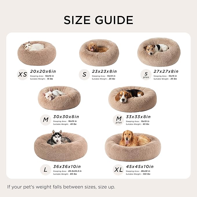 Bedsure Calming Cat Beds for Indoor Cats - Small Cat Bed Washable 20 inches, Anti-Slip Round Fluffy Plush Faux Fur Pet Bed, Fits up to 15 lbs Pets, Mauve Blush
