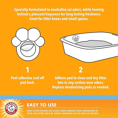 Arm & Hammer Pets Cat Litter Box Deodorizer Pods, Adhesive Odor Absorbing Gel Pods with Fresh Breeze Scent for Litter Pan Area, Easy Stick On Cat Box Freshener, 2 Pcs/Pack