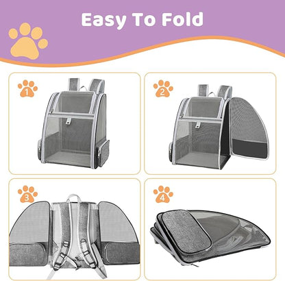 Cat Backpack Carrier Large Pet Backpack for Small Dog Medium Cat Puppy Kitten Bunny up to 15lbs, Ventilated Mesh Dog Collapsible Travel Backpack for Hiking Walking Outdoor