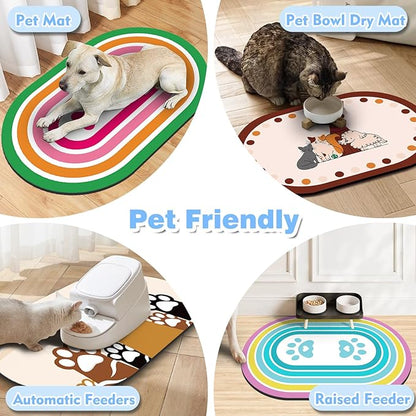 Cat Food Mat Small - 20''x12'' Absorbent Cat Feeding Mat, Pet Water Mats Protect Floor, No Stains Quick Dry Pet Placemats for Food and Water Bowl, Non-Slip Base Cats Bowl Mats for Messy Drinkers