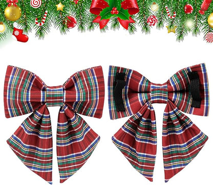 Christmas Plaid Dog Collar with Bow, Red and Blue Check Adjustable Pet Collar with Quick Release, Christmas Stripes Bowtie Collar for Small Medium Large Dogs L