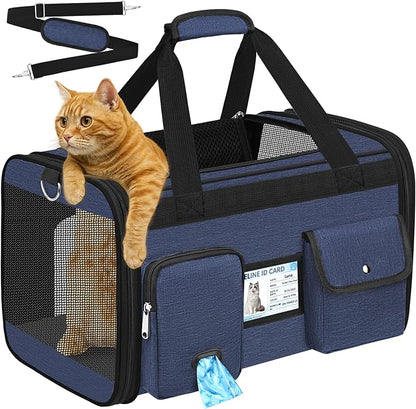HUANLANG Cat Carrier Airline Approved,Soft-Sided Dog Carriers for Small Dogs Medium Cats,Pet Travel Carrier Up to 20 Lbs,Collapsible Cat Bag
