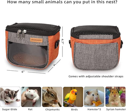 Small Pet Carrier Bag, Breathable & Portable – Small Animal Travel Bag with Detachable Strap Zipper for Sugar Glider, Hamster, Rat，Gerbils (Orange)