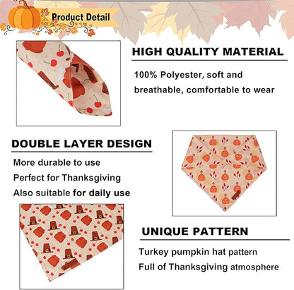 ADOGGYGO Thanksgiving Dog Bandanas 2 Pack, Reversible Turkey Pumpkin Pet Scarf Bib, Adjustable Fit Orange Thanksgiving Bandana for Medium Large Dogs (Large)