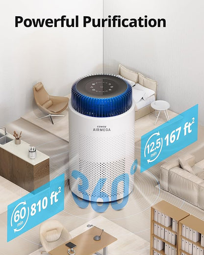 COWAY Air Purifiers for Home up to 810 ft², HEPA Filter and Carbon Filter for Smoke, Allergies, Pet Dander, Odor, AQI Monitor, Auto Mode, Timer, Filter Indicator, Night Light, 3yr Warranty, 100 White