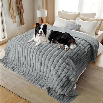 Waterproof Dog Blanket for Couch, Luxury Plush Washable Large Dogs Blankets for Furniture Protection, Super Soft Calming Pet Blanket for Indoors (Grey, 50"x60")