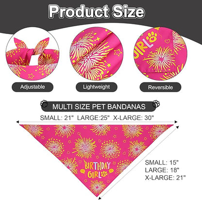 Dog Birthday Bandana Set Rose Pink, Dog Birthday Party Supplies with Hat Bandana Numbers for Small Girl Pets Puppy