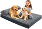 KISYYO Orthopedic L Dog Beds for Large Dogs with Removable Washable Cover and Removable Pillow for Crate,Waterproof Extra Large Dogs Mat, Grey, 35x23