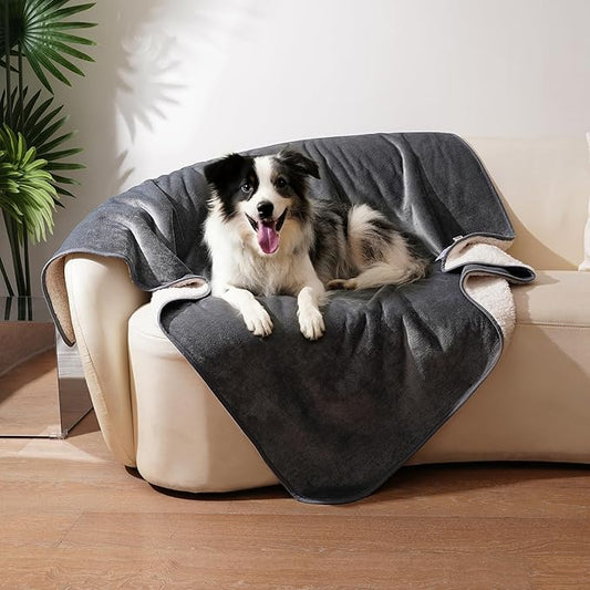 Sunheir Waterproof Dog Blankets for Large Dogs - Cat Blanket Washable for Couch Protection, Soft Sherpa Fleece Puppy Throw Blanket to Prevent Urine Leaks & Protects Furniture, 40"X 50", Grey