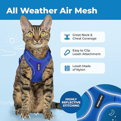 Voyager Escape-Proof Step-in Lock Cat Harness & 5ft Neoprene-Handle Leash Set All-Weather Mesh with Reflective Stitching for Small to Large Cats by Best Pet Supplies, Royal Blue (327), XS