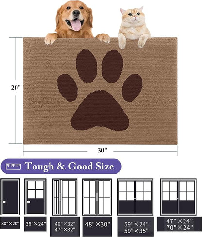 Buganda Dog Door Mat for Muddy Paws, Absorbent Dirt Trapper Non Slip Indoor Doormats, Washable Low-Profile Mat for Mud Dogs, Entryway Carpet for Inside Floor (30x20 Inches, Beige)