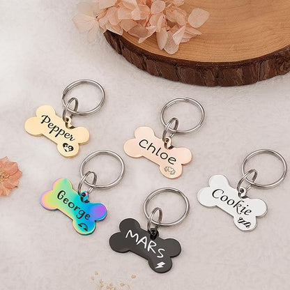 Anavia Small Size Dog Cat ID Tags, Small/XS Personalized Color Plated Stainless Steel Puppy Kitten Name Tags, Customized Engraved Nameplate Pet Collar Tag (Silver, Bone)