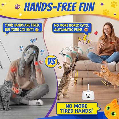 Interactive Cat Toys for Indoor Cats - Automatic Flying Bird Feather Toy, USB Rechargeable Electric Cat Teaser with Strong Sticky Base, Smart Motion Activated Self-Play Enrichment Toy for Bored Cats