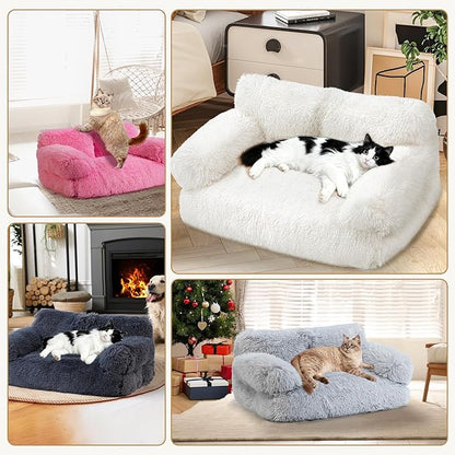 Large Cat Beds for Indoor Cats, Dog Couch Bed, Cute Cat Couch Sofas for Less 20lbs Kitten Puppy, Small Dog Sofas & Chairs with Removable Washable Cover, Soft Warm Pet Furniture, Plush Pink