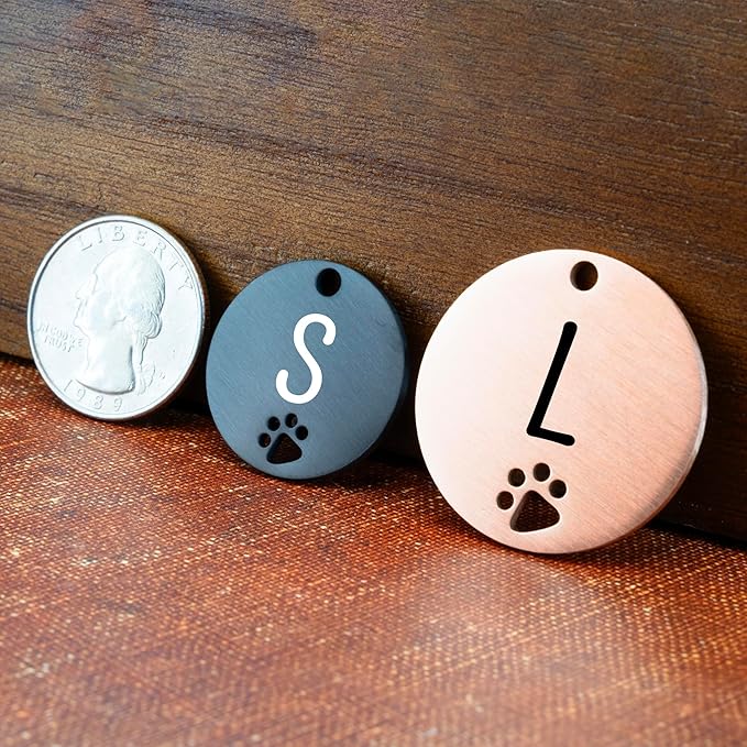 Ultra Joys Dog Tags Personalized for Pets - Hollow Paw Custom Pet ID Tag - Engraved Dog Tag for Small, Large Dogs - Small Round in Rose