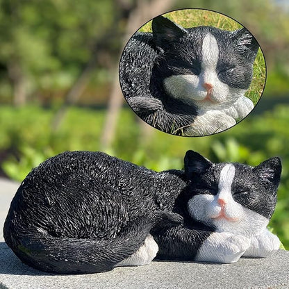Cat Statue Outdoor Cat Figurines Garden Decor, Black Tabby Statue Figurine Decor Sculpture for Patio, Yard, Sleeping Tabby Statues for Indoor Table Accessory, Gift for Mom