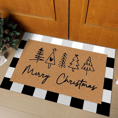Tinideya 2 Pcs Door Mat Welcome Non Slip Coir Mats Floor Layering Doormats Seasonal for Front Porch Entryway Decor(Christmas)