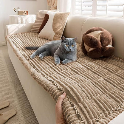 FUNNY FUZZY Pet Couch Covers for Sofa, Flannel Dog Couch Cover for Dogs Washable, Sofa Cover Furniture Protector Pet-Friendly Sofa Cover for Dogs & Kids (Light Brown, 27.6"×70.9")