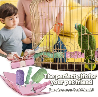 4PCS Bird Beak Grinding Stone,Cage Accessories for Parakeets,Bird Parrot Cage Perch, Stand Platform Foot Claws Trimmer Chewing Toys for Budgies, Parakeets, Cockatiels, Conures