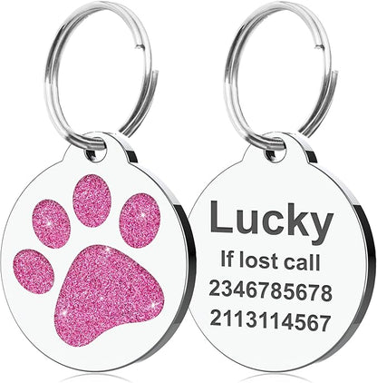 Dog Tags Personalized for Pets Dog Name Tags Personalized Dog Tag Engraved with Any Name & Text Custom Dog ID Tags Glitter Bone ID Tag for Puppy Cat (Pink-Round, L)