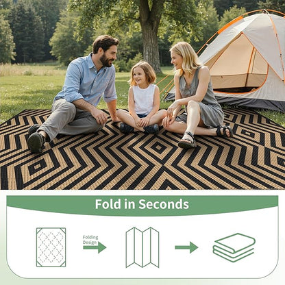 GENIMO Outdoor Rug for Patio Clearance, 8'x10' Reversible Plastic Straw Rugs, Lightweight Waterproof Modern RV Camping Mat for Camper, Balcony, Deck, Backyard, Picnic, Black Brown
