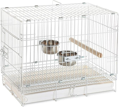 Prevue Hendryx Travel Bird Cage - Short Term Travel Cage, Carrier for Small Birds, Ideal for Small Conures, Parrots, Cockatiels, Parakeets, Includes Bowls and Perch - White