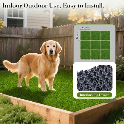 XLX TURF Interlocking Fake Grass Tiles Pad for Dogs Potty Training- 12" x 12" Pet Artificial Grass Squares with Drainage, 6 Pack