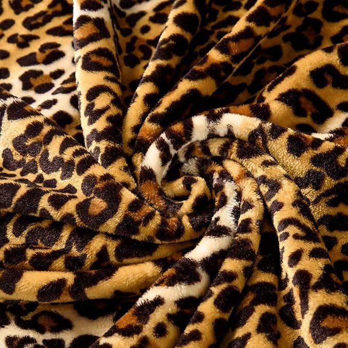 Bnuitland Leopard Print Fleece Flannel Throw Blanket with Storage Pouch for Bed Sofa Travel, 300 GSM Double Sided Super Soft Fuzzy Fluffy Cheetah Print Blanket for Adults and Kids, 50×60 inch