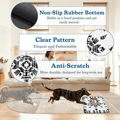 Black Boho Art Dog Food Mat–Christmas Stocking Absorbent Quick Dry Feeding Placemat for Food and Water Bowls, Non Slip Rubber Backing, Waterproof Pet Supplies for Mess-Free Eating 12"x20"