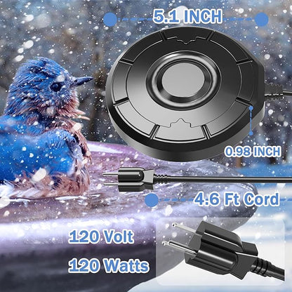 Bird Bath Heater for Outdoors in Winter, Birdbath Water Heater 120 W Pond De-Icer, Bird Bath Deicer Full-Covered Aluminum, Birdbath Heater Thermostatcally Controlled Auto Shut Off for Winter