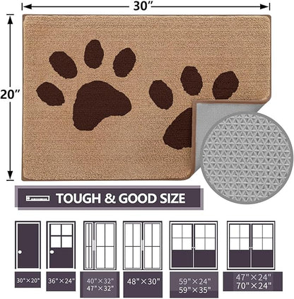 Buganda Dog Door Mat for Muddy Paws, Absorbent Dirt Trapper Washable Indoor Doormats, Non Slip Low-Profile Mud Mat for Dogs, Front Entrance Doormat for Inside Floor (48x30 Inches, Beige)