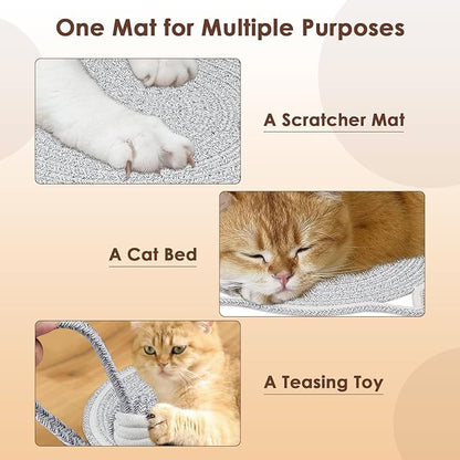 Cat Scratcher Mat, Natural Cotton Rope Cat Scratch Pad, 15.7'' Round Horizontal Floor Cat Scratching Pads for Indoor Cats, Cat Furniture Protector for Wall, Couch, Carpets, Sofas