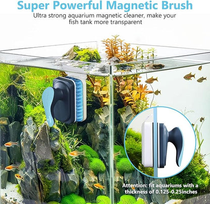 fishkeeper Aquarium Magnetic Glass Cleaner, Fish Tank Algae Magnet Cleaning Tool with Algae Scraper for Glass Aquariums Tank, Floating Scrubber Brush, 2 Detachable Scrapers, Small