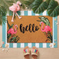 Tinideya 2 Pcs Summer Door Mat Flamingo Welcome Non Slip Coir Hello Mats Floor Layering Doormats Seasonal for Front Porch Entryway Decor(Brown Green White,Hello Flamingo)