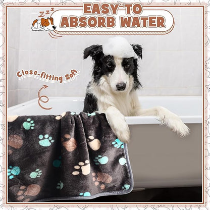 Tegeme 12 Pcs Pet Blankets Soft Fluffy Fleece Dog Cat Warm Paw Print Pattern Blankets Flannel Throw for Pets Dog Puppy Cat(30 x 20 Inch,Dark Gray, White, Camel)