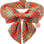 Autumn Plaid Dog Collar and Bow Tie Set – Orange Yellow Checkered Adjustable Fall Collar with Maple Leaf Charm for Small Medium Large Dogs, Soft Cotton Pet Collars with Buckle and D-Ring